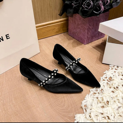 Peal Patten Pointy Toe Kitten Heels